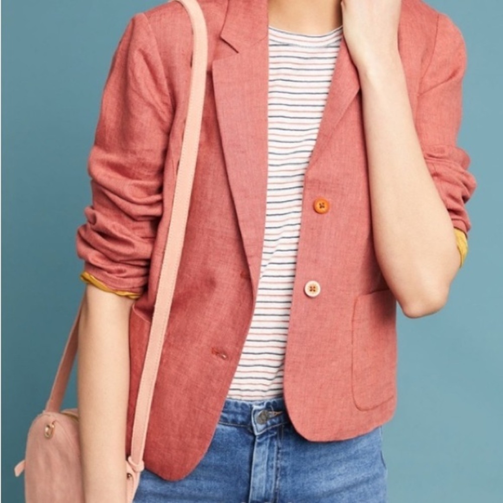 Anthropologie Coral Linen Blazer